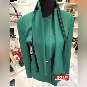 Ellen Tracy Green 2pc single-breasted tailored Blazer and Vest  Size10